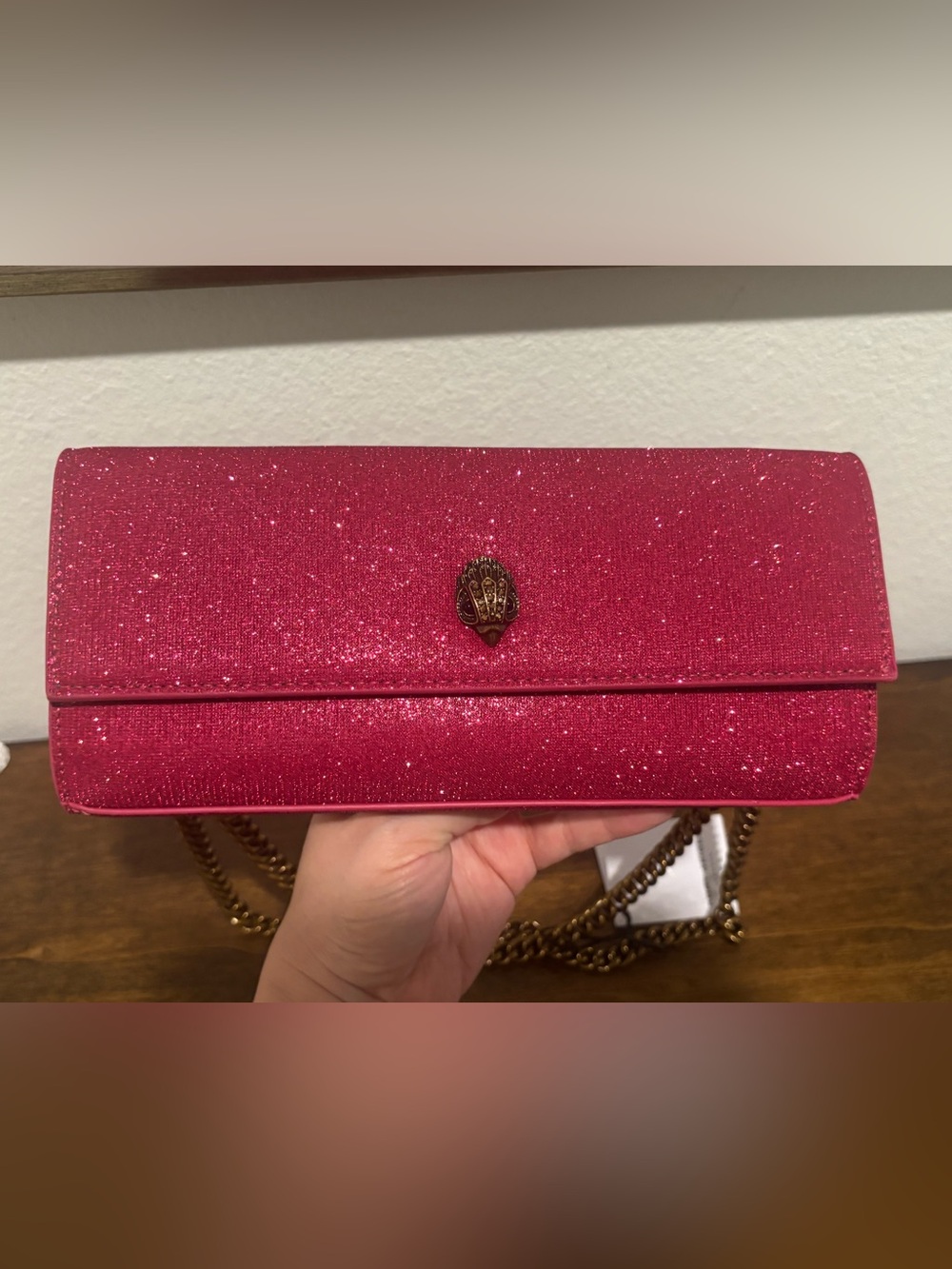 Kurt Geiger Sparkling Hot Pink Crossbody with Gold Chain - Picture 9 of 12